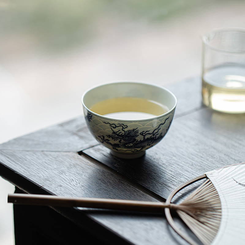 Tazas de té de cerámica con diseño de dragón azul y Buddha Stones, tazas de té de Kung Fu
