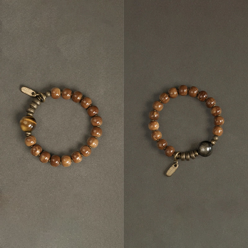 Pulsera de la suerte con Buddha Stones de Kuka, ojo de tigre, brillo dorado, obsidiana, cobre, riqueza