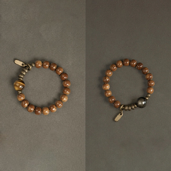 Pulsera de la suerte con Buddha Stones de Kuka, ojo de tigre, brillo dorado, obsidiana, cobre, riqueza