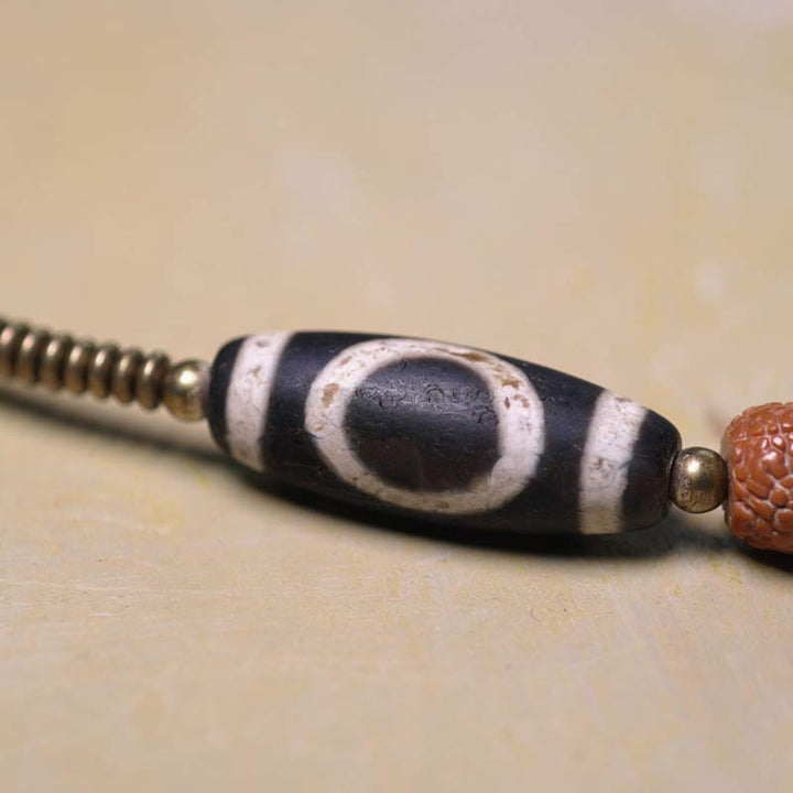 108 cuentas de Mala Rudraksha, semilla Bodhi, cuentas Dzi, pulsera de borlas de buena suerte