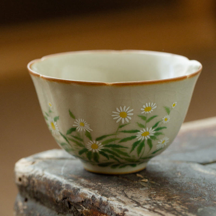 Tazas de té de cerámica de Kung Fu con Buddha Stones , flor de melocotón, Margarita, flor - Flor de margarita 6,6 cm x 3,7 cm x 50 ml - image 4