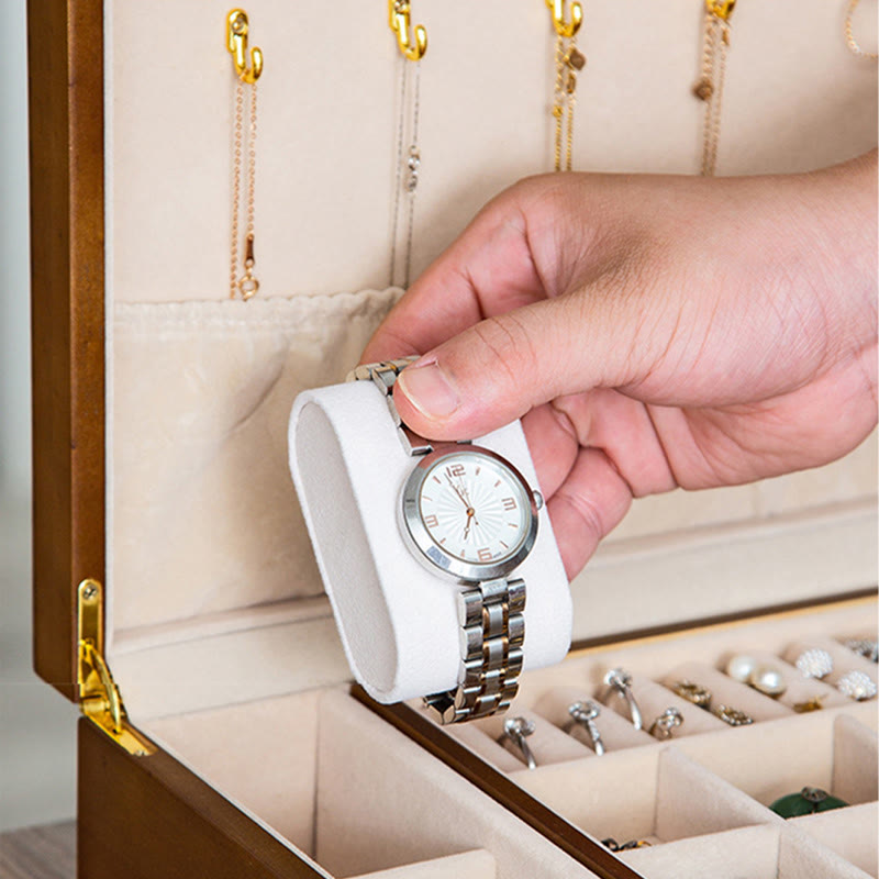 Caja de joyería de madera vintage con Buddha Stones, caja de almacenamiento de joyería de madera maciza de dos capas