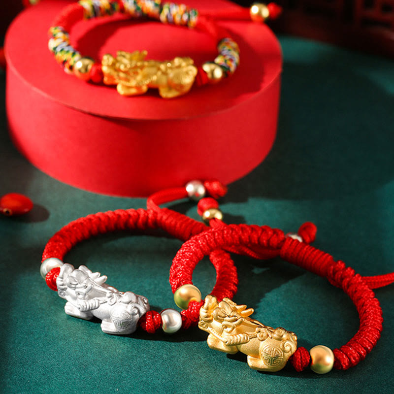 Pulsera de plata de ley 999 con Buddha Stones PiXiu Wealth King Kong con nudo trenzado para niños - image 16