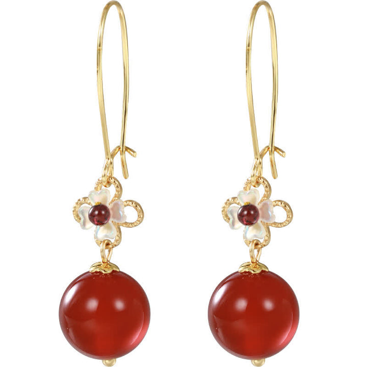 Pendientes de confianza con cuentas de flor de ágata roja de plata de ley 925 con Buddha Stones