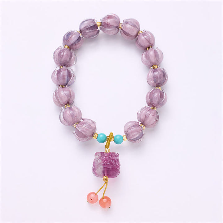 Buddha Stones Liuli cuentas de cristal diseño de loto fluorita marfil fruta bailando León encanto pulsera de iluminación