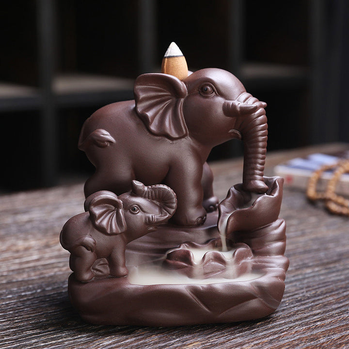 Quemador de incienso de protección para fuente de humo, reflujo de arcilla púrpura, elefante tibetano, decoración
