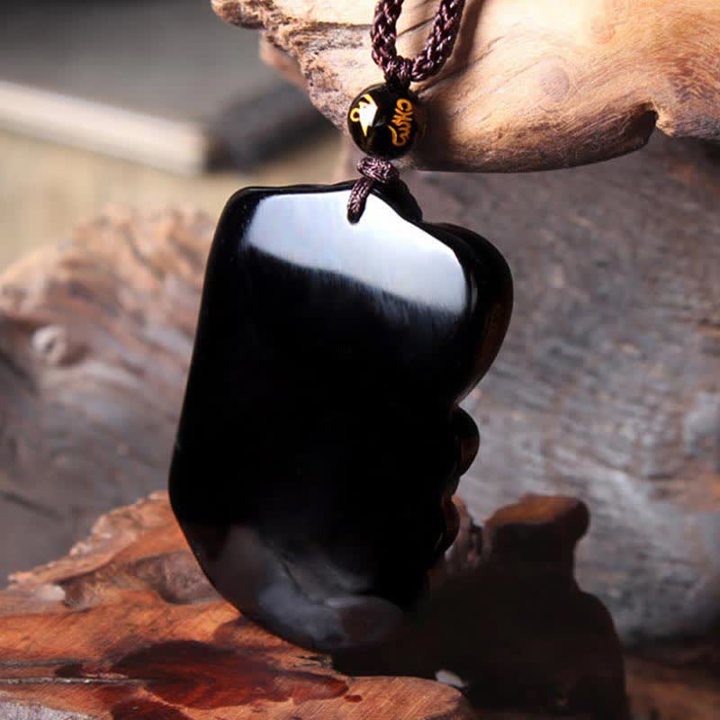 Llavero con colgante de collar de cadena de protección de elefante de obsidiana negra