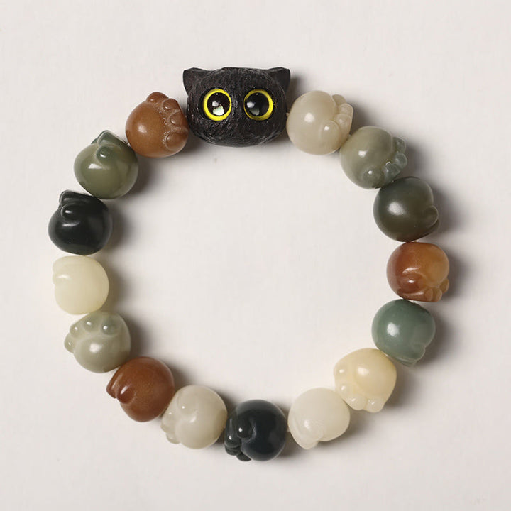Pulsera de sabiduría de gato de la suerte, madera de ébano, semilla Bodhi Natural, Buddha Stones - Semilla de Bodhi multicolor - Versión simple (circunferencia de muñeca 14-15 cm) - image 1