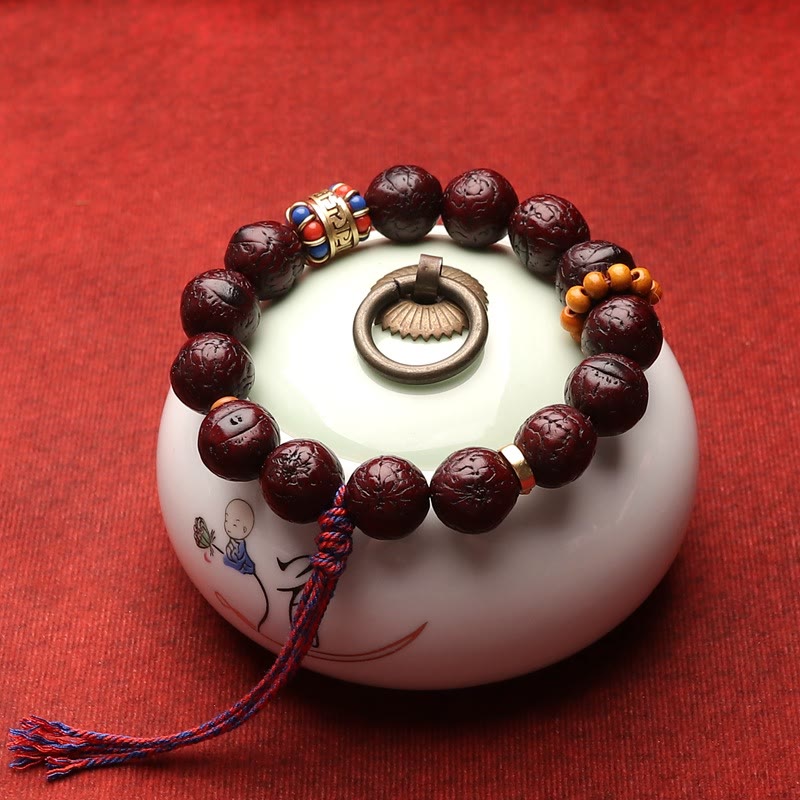 Pulsera con borlas de paz y calma con cuentas de semillas Bodhi de Buddha Stones