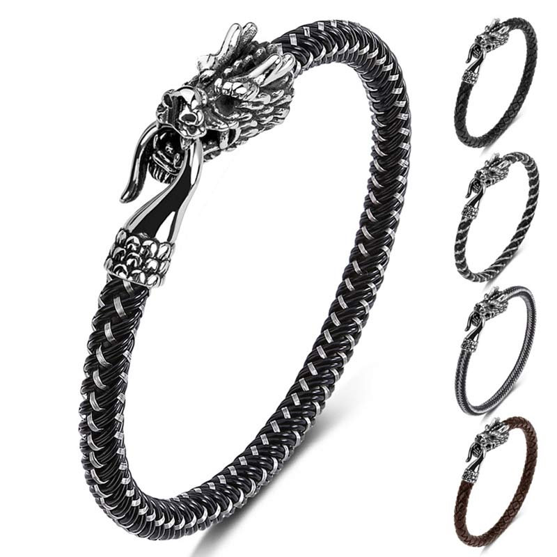 Pulsera de la suerte con protección de acero titanio y dragón de Buddha Stones - image 14