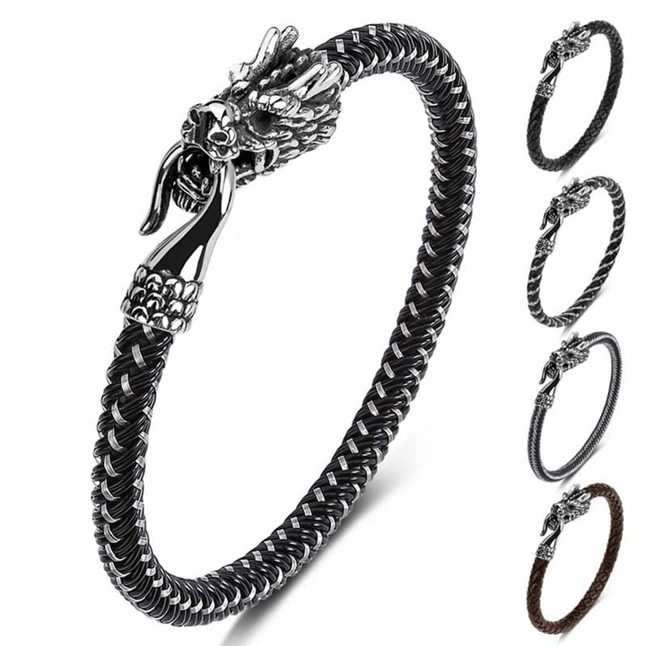 Pulsera de la suerte con protección de acero titanio y dragón de Buddha Stones - image 14