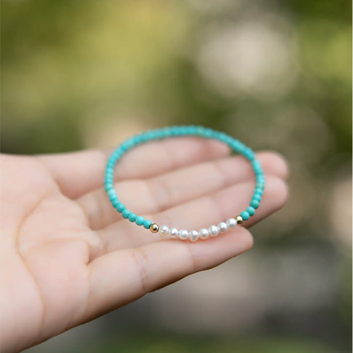 Pulsera con cuentas de perlas turquesas naturales de plata de ley 925 con Buddha Stones - image 11