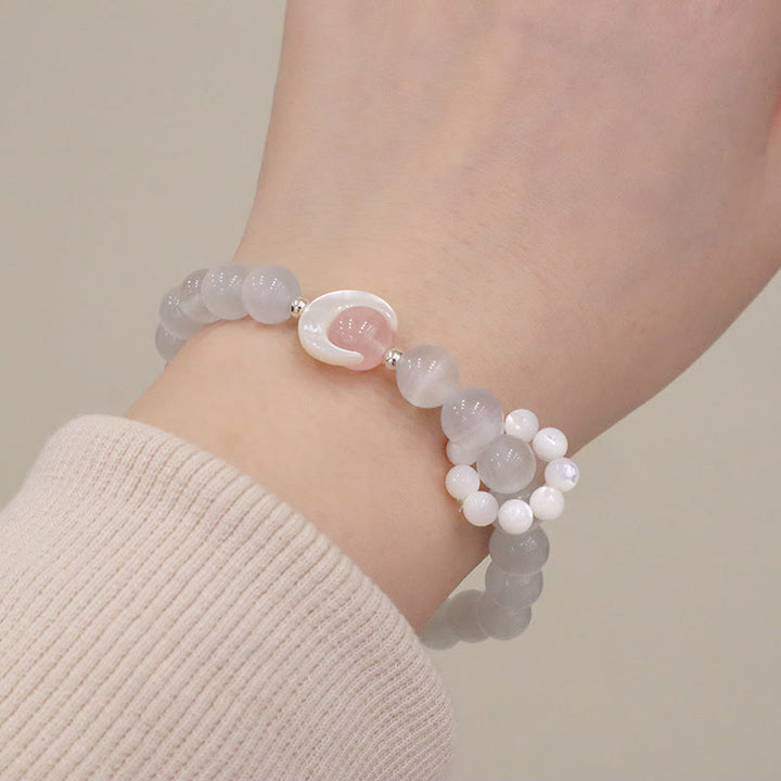 Pulsera de plata de ley 925 con Buddha Stones, amatista natural, aguamarina, cristal rosa, ojo de gato, luna creciente curativa