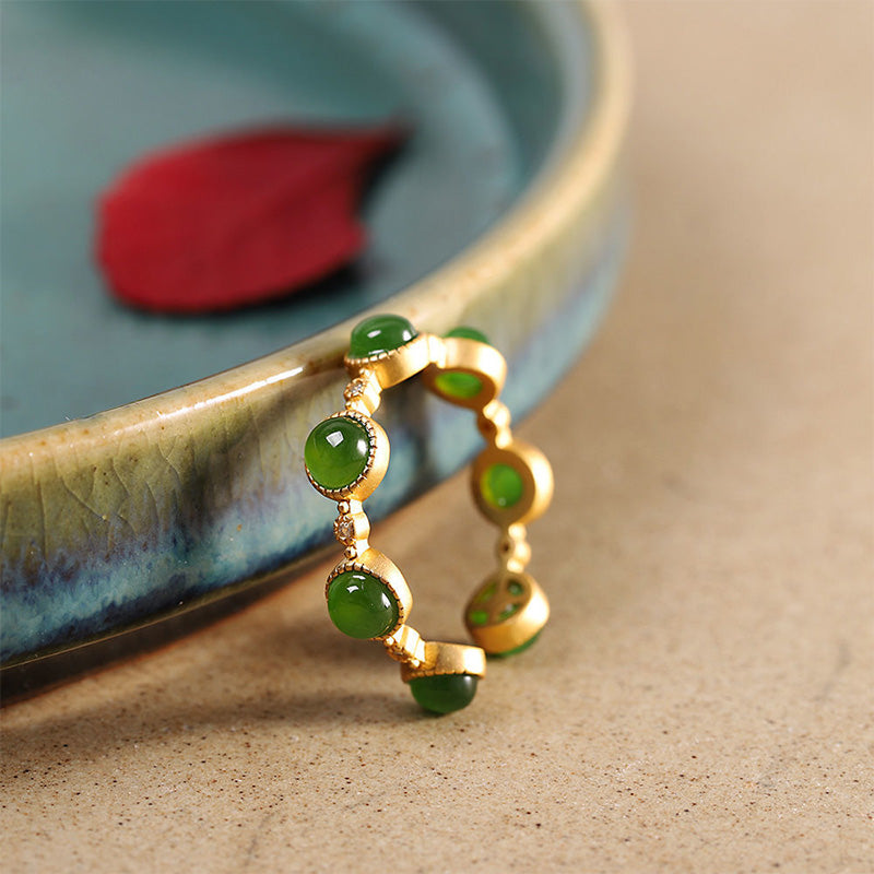 Anillo ajustable calmante curativo de jade cian con Buddha Stones - Jade cian + plata de ley 925 - image 0