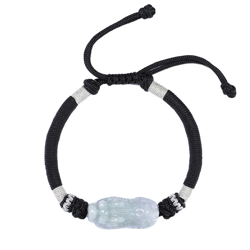 Pulsera de cuerda trenzada de Buddha Stones hecha a mano de Jade Natural PiXiu suerte prosperidad