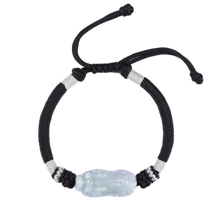 Pulsera de cuerda trenzada de Buddha Stones hecha a mano de Jade Natural PiXiu suerte prosperidad