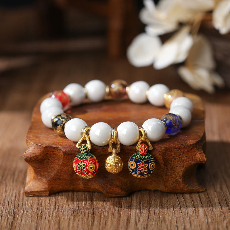 Pulsera de la suerte con cuentas de porcelana coloridas de cristal Liuli, amuleto de la familia de la bestia tragadora de oro con Buddha Stones