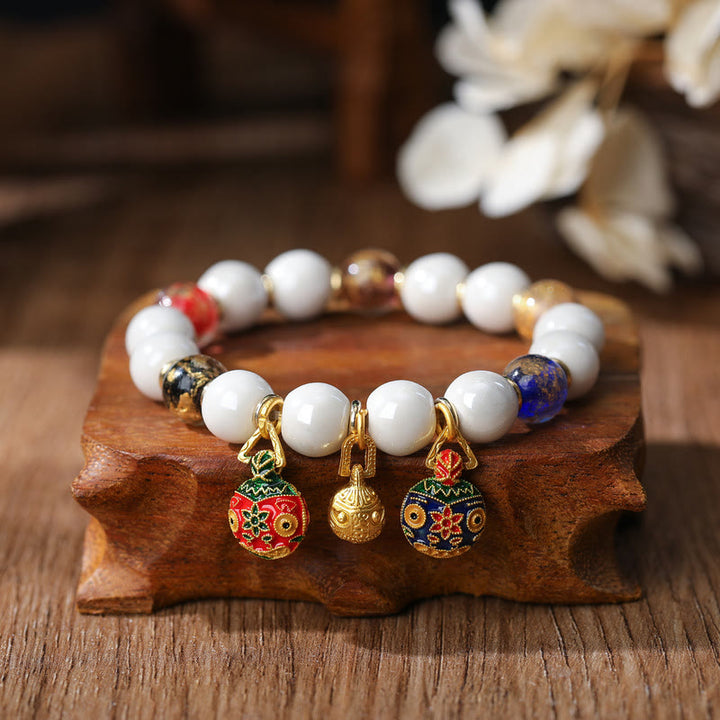 Pulsera de la suerte con cuentas de porcelana coloridas de cristal Liuli, amuleto de la familia de la bestia tragadora de oro con Buddha Stones