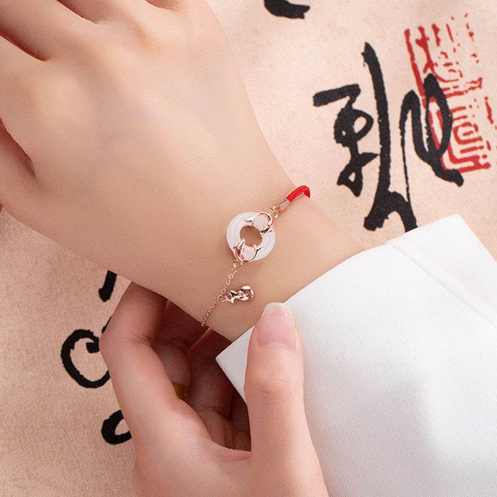 Pulsera con amuleto de la suerte y la suerte, hebilla doble de pez Koi, Jade blanco, Buddha Stones