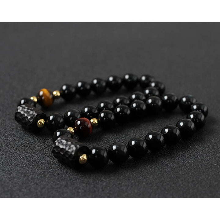 Pulsera de pareja de fuerza de ojo de tigre rojo de madera de ébano de obsidiana negra