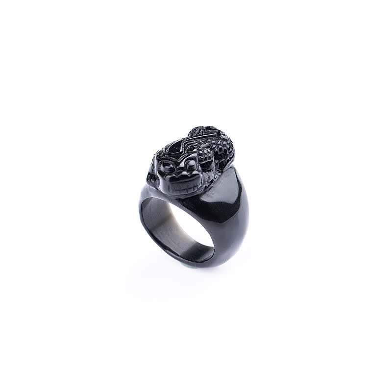 Anillo de fuerza de obsidiana negra FengShui PiXiu