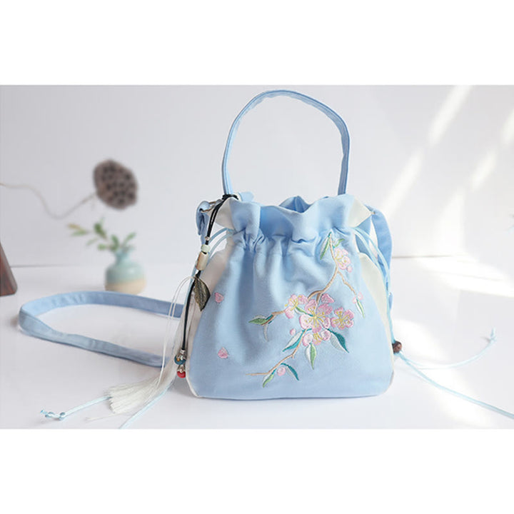Bolso de hombro de lona con flores bordadas hechas a mano con Buddha Stones
