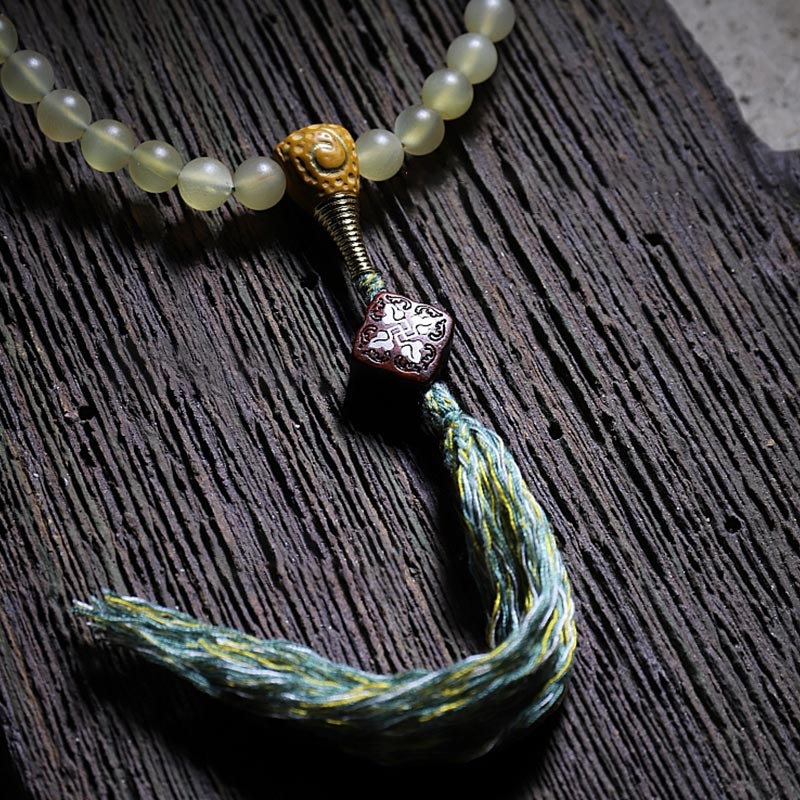 Pulsera de la suerte con 108 cuentas de Mala, cuerno de oveja del Tíbet, ámbar