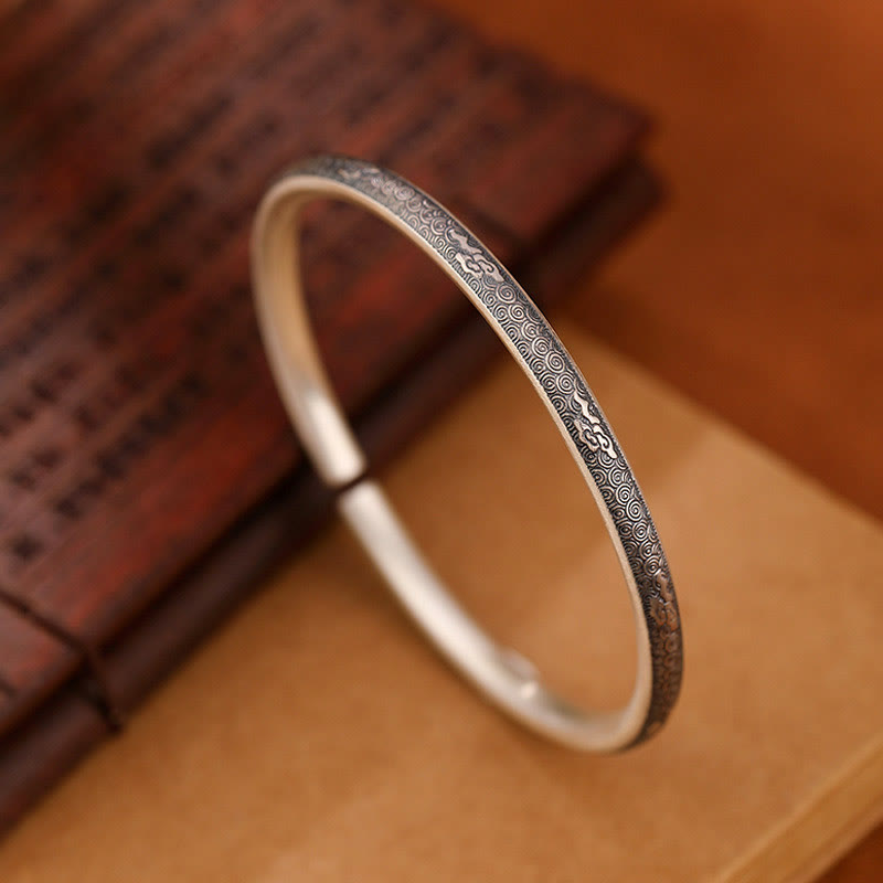 Brazalete de pulsera de la suerte con diseño de nubes propicias de plata de ley 999 vintage con Buddha Stones - Plata de ley 999 - image 0