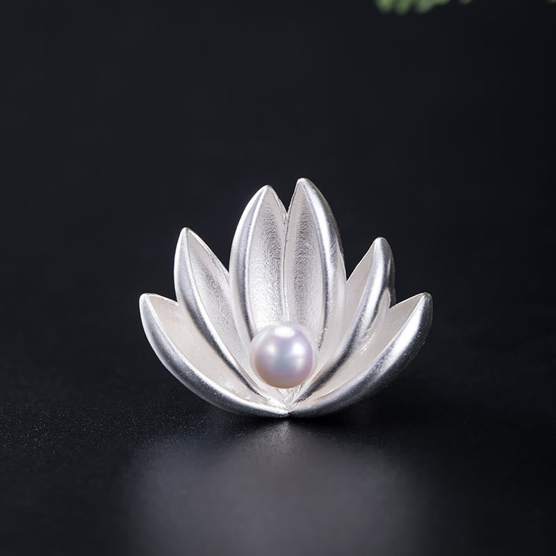 Broche de nuevo comienzo con perlas de flor de loto plateado de Ley 925 con Buddha Stones - LOTO (Iluminación♥Nuevo comienzo) - image 0