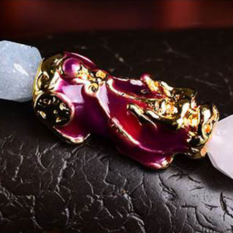 Pulsera con dijes de Pixiu de la fortuna de amatista natural