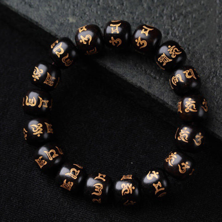 Pulsera de la paz grabada con Buddha Stones, madera de ébano tibetano, Om Mani Padme Hum