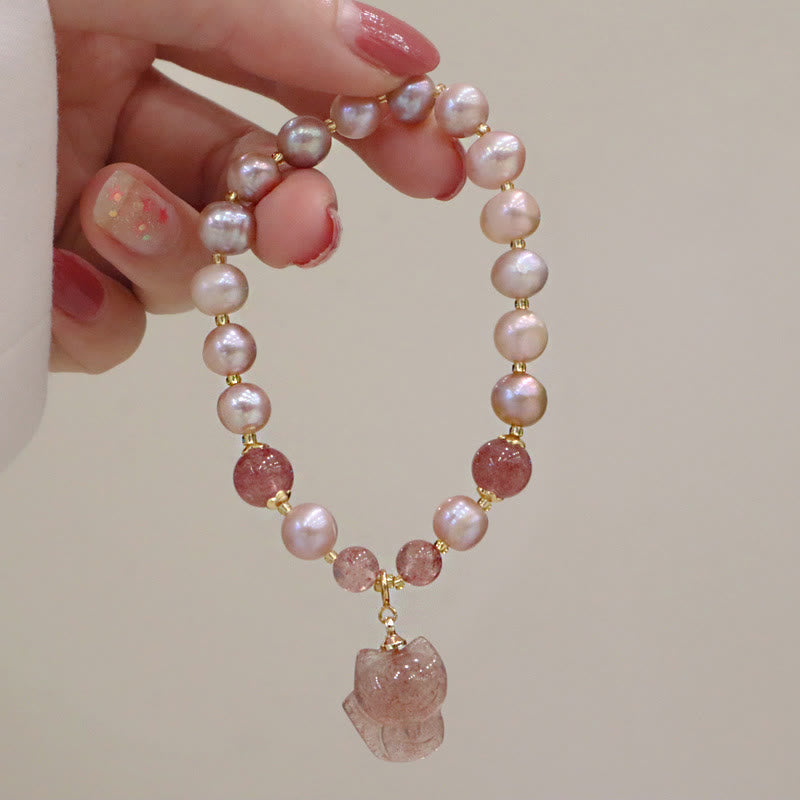Pulsera con dije curativo de amor de zorro lindo de cuarzo fresa con Buddha Stones
