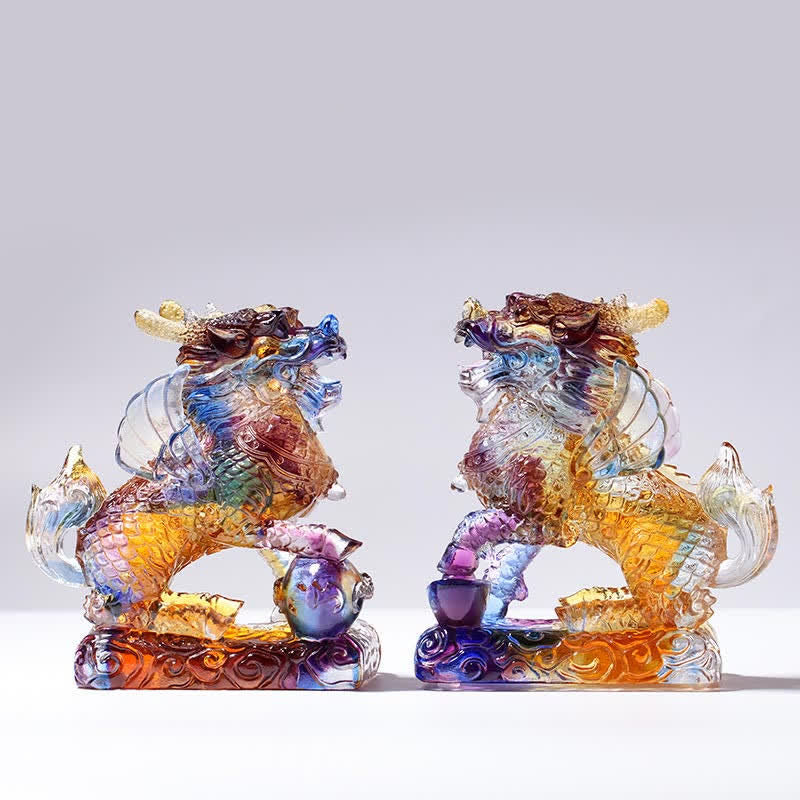 Feng Shui Kirin hecho a mano Liuli Crystal Art Piece Fortune decoración de la oficina en el hogar - image 6