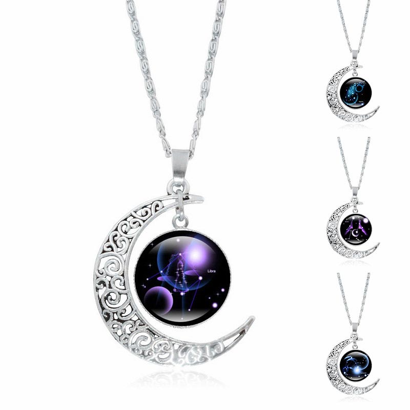 Colgante de cadena con collar de protección de la luna de las 12 constelaciones del zodíaco con Buddha Stones