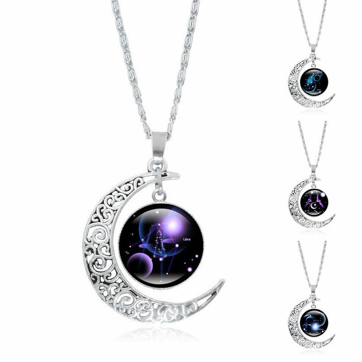 Colgante de cadena con collar de protección de la luna de las 12 constelaciones del zodíaco con Buddha Stones