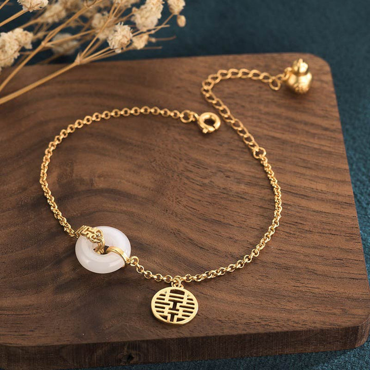 Pulsera de la fortuna de la doble felicidad del jade blanco de las Buddha Stones