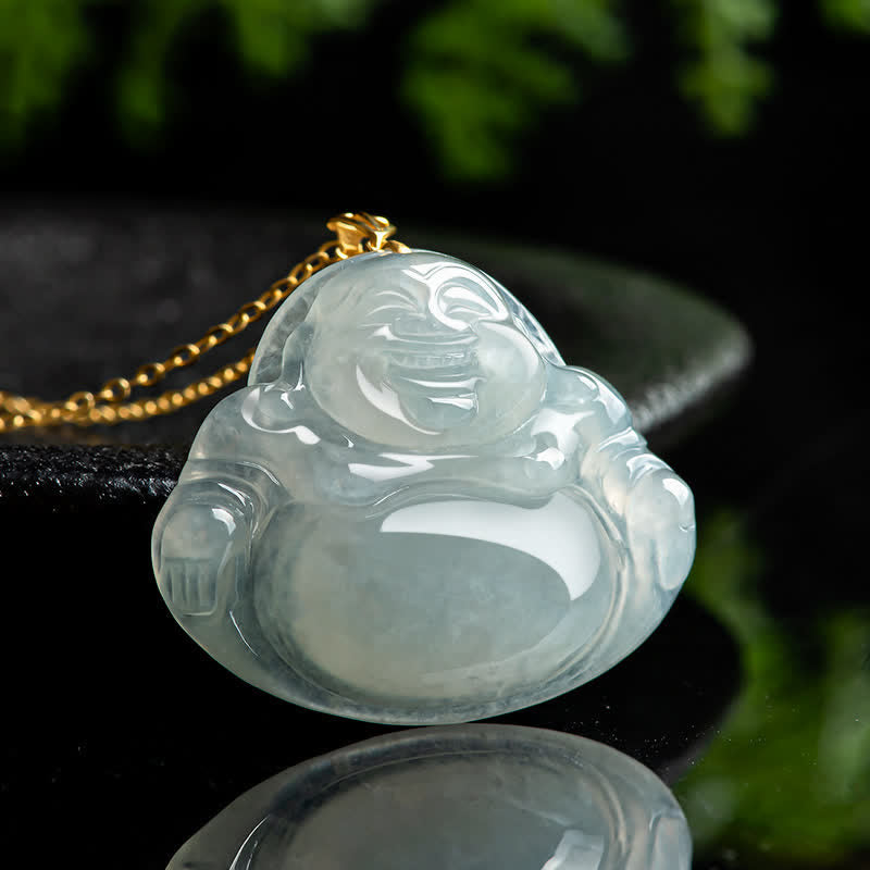 Buddha Stones sonriente de jade natural, chapado en oro y plata de ley 925. - image 1