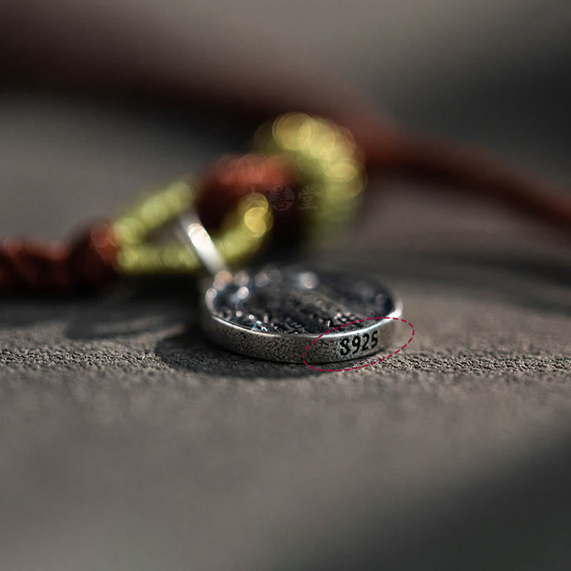 Pulsera trenzada de plata de ley 925 hecha a mano con Buddha Stones , cinco direcciones, dioses de la riqueza, protección de la suerte