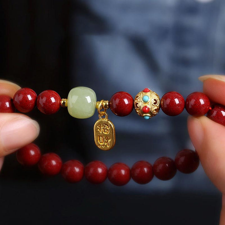 Pulsera con dijes de protección de la fortuna, aventurina verde cinabrio y Buddha Stones