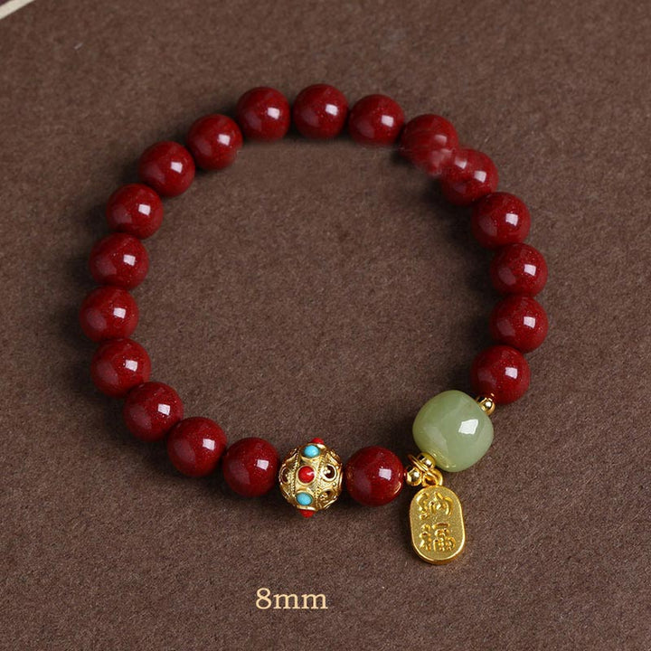 Pulsera con dijes de protección de la fortuna, aventurina verde cinabrio y Buddha Stones