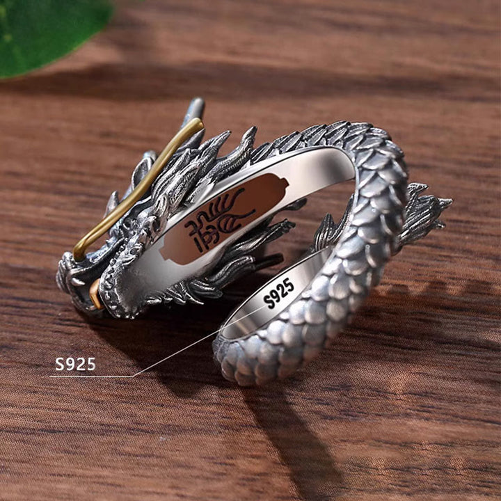 Anillo ajustable de fuerza de protección con diseño de dragón vintage de plata de ley 925 con Buddha Stones - image 6