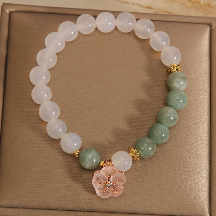 Pulsera de protección de la suerte con dije de flor de jade de ágata blanca con Buddha Stones