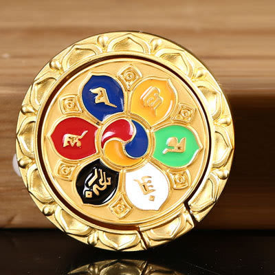 Soporte de anillo para teléfono tibetano Om Mani Padme Hum Peace, decoraciones universales para teléfono - Mantra colorido de seis caracteres - image 2