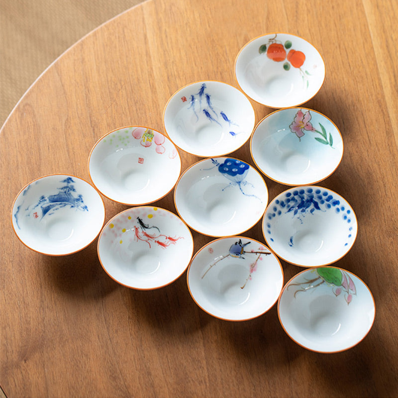 Taza de té de Kung Fu con Buddha Stones, flor de Mandala, pez Koi, pájaro de loto, caquis, 50ml