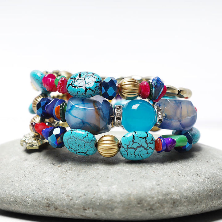 Pulsera de bendición con cuentas de ágata turquesa irregulares multicapa con Buddha Stones