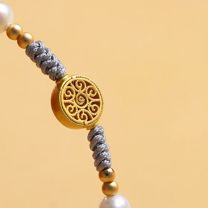 Pulsera trenzada de cuerda azul con Buddha Stones, moneda de cobre, árbol de la fortuna, perla, suerte