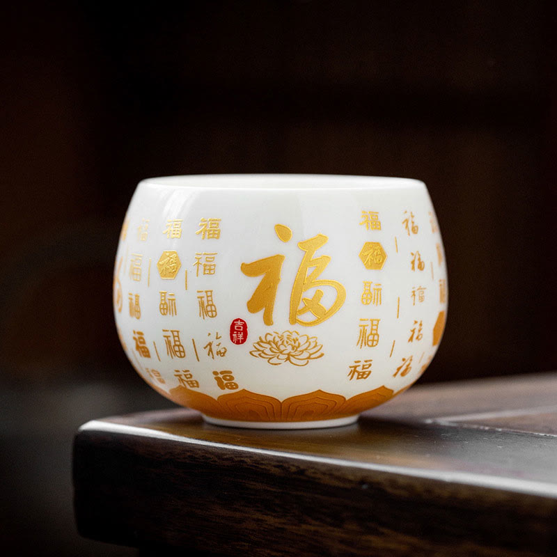 Taza de té y platillo con tapa, taza de té de cerámica Gaiwan, Sutra del corazón budista, Buddha Stones , pequeño personaje Fu, Kung Fu