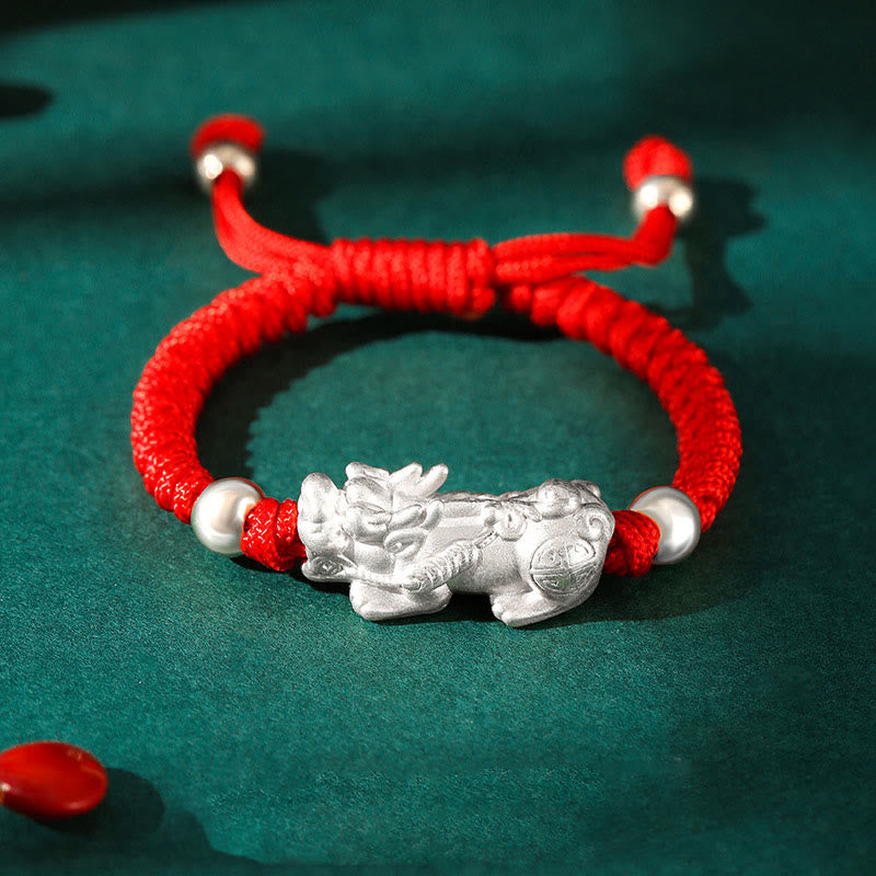 Pulsera de plata de ley 999 con Buddha Stones PiXiu Wealth King Kong con nudo trenzado para niños - PiXiu de plata de ley 999 - Cuerda roja (tamaño de la pulsera: 12 + 4 cm) - image 12
