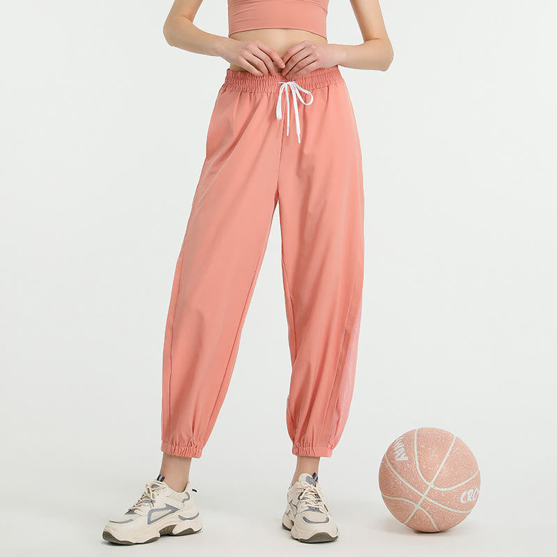 Pantalones deportivos de yoga sueltos de cintura alta con Buddha Stones y bolsillos