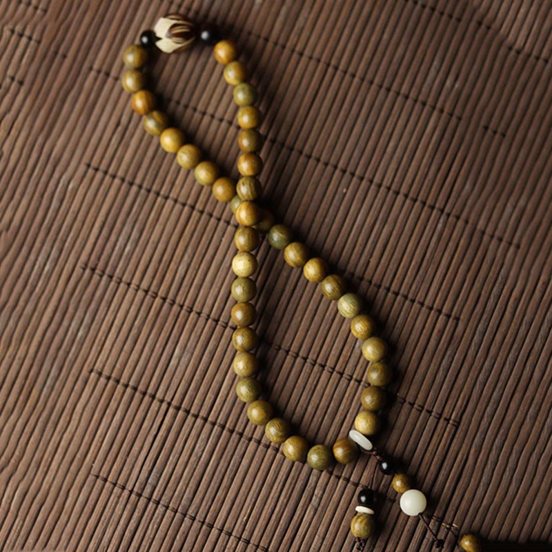 Pulsera de doble vuelta relajante con Buddha Stones, sándalo verde, semilla de Bodhi, loto